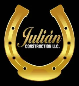 Julian Construction LLC Logo. Golden yellow horseshoe in front of a black background.
